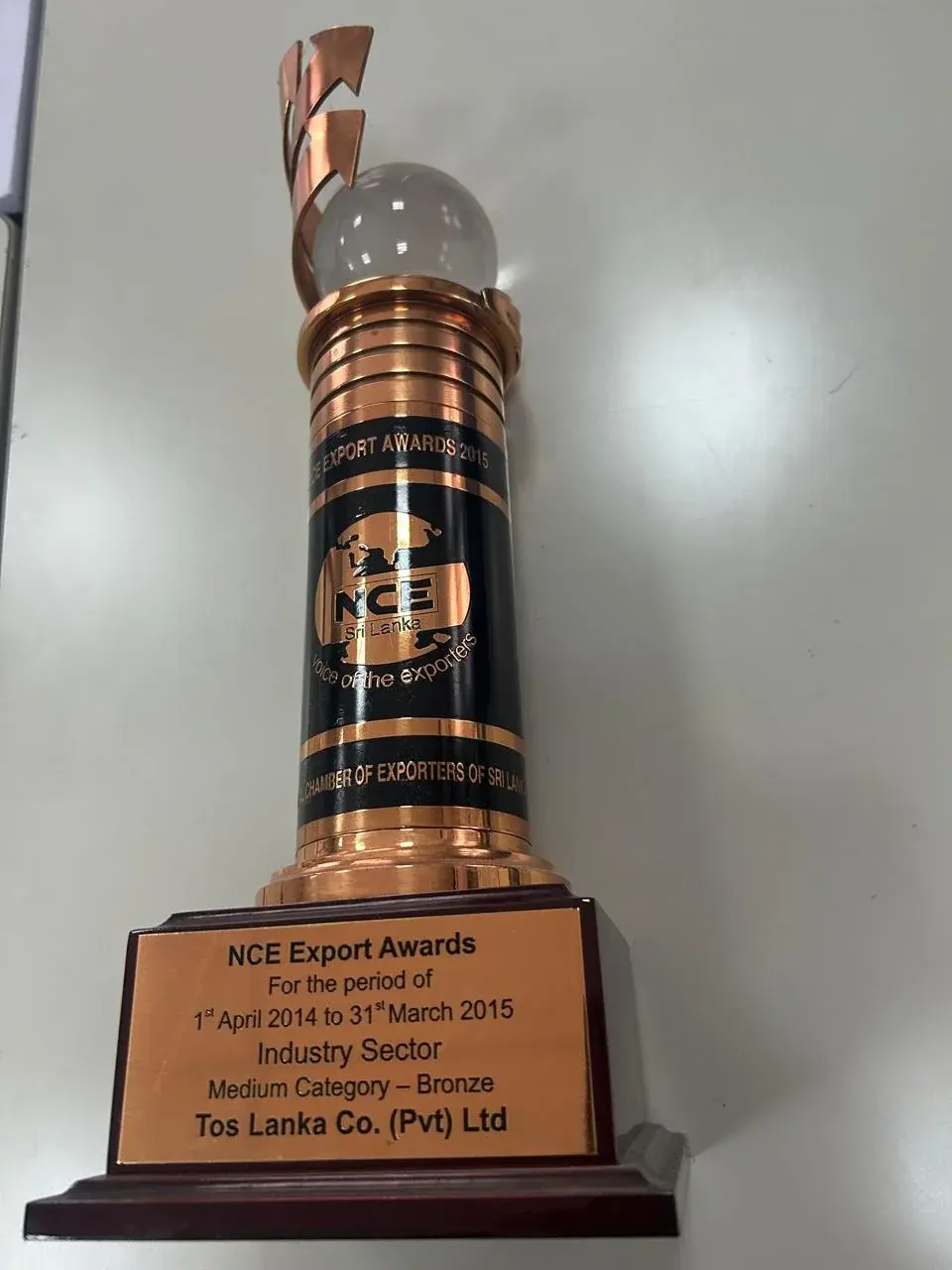 National Exporters Award certificate